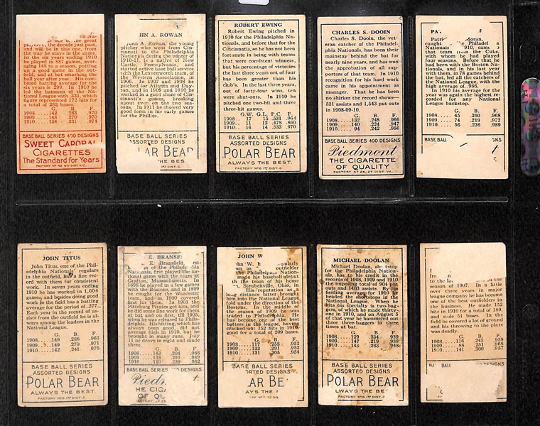 Lot Of 10 1911 T205 Phillies Cards w. Pat Moran, Dooin, Ewing, Rowan, Magge, Paskert, Doolan, Bates, Bransfield, Titus