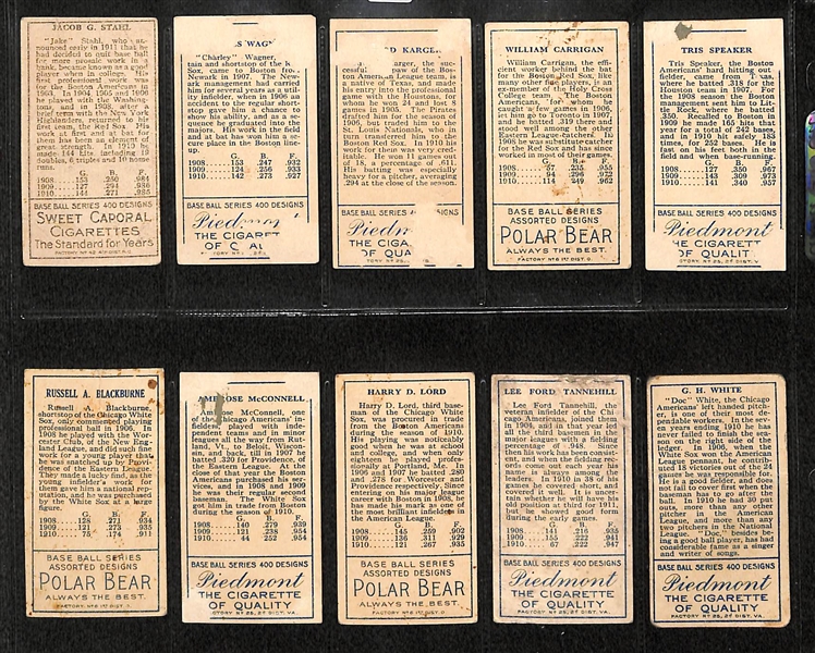 Lot Of 10 1911 T205 Red Sox & White Sox Cards w. Tris Speaker, Carrigan, Karger, Wagner, Stahl, White, Tannehill, Lord, McConnell, Blackburne