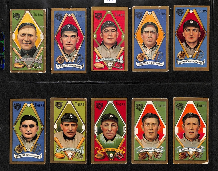 Lot Of 10 1911 T205 Detroit Tigers Cards w. Hughie Jennings, Moriarity, Summers, Simmons, Schmidt, O'Leary, Jones, Delahanty