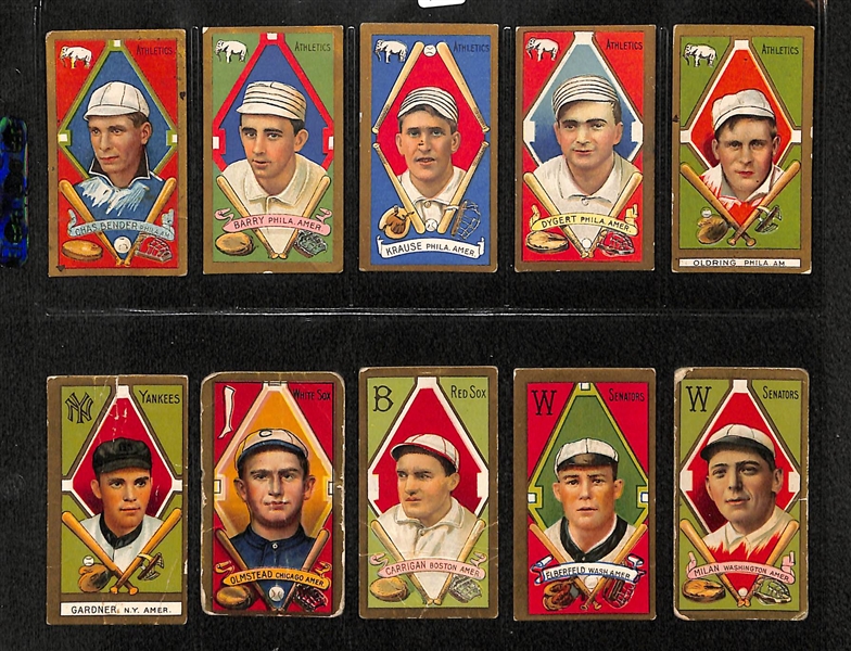 Lot Of 10 1911 T205 Various Teams Cards w. Chief Bender, Barry, Krause, Dygert, Oldring, Gardner, Olmstead, Carrigan, Elberfield, Milan