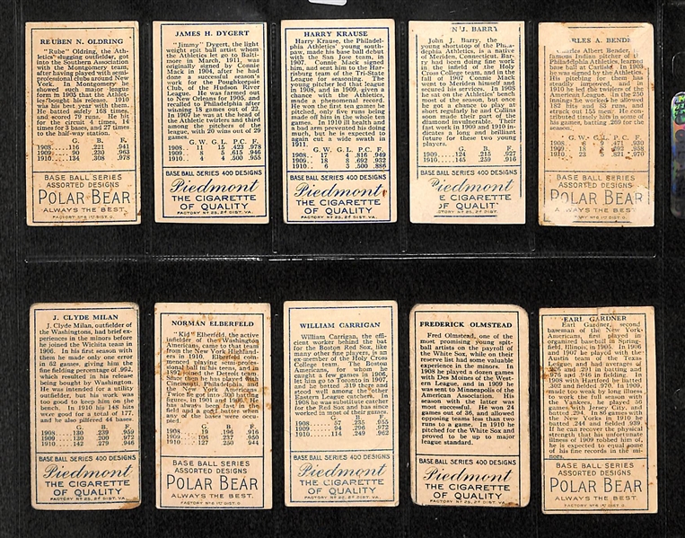 Lot Of 10 1911 T205 Various Teams Cards w. Chief Bender, Barry, Krause, Dygert, Oldring, Gardner, Olmstead, Carrigan, Elberfield, Milan