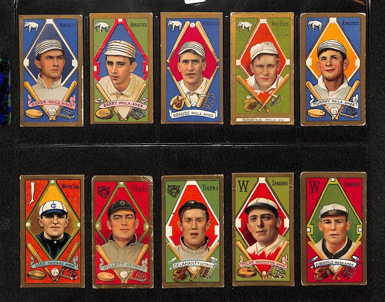 Lot Of 10 1911 T205 Various Teams Cards w. Frank Baker, Barry, Krause, Oldring, Murphy, Lord, Willett, Delahanty, Milan, Elberfield
