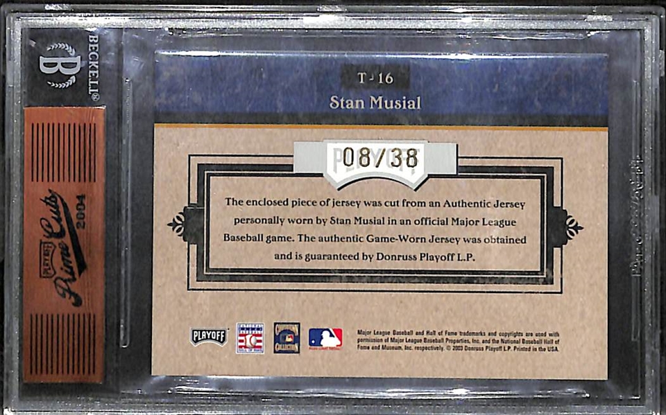 2004 Playoff Prime Cuts Timeline Materials Stan Musial Auto & Jersey Card #8/38