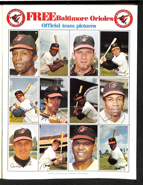 Lot Of 9 1971 Dell Baseball Team Booklets w. Full Stamp Sheets of Orioles, Yankees, Brewers, White Sox, Indians, Twins, Tigers, Royals, Expos