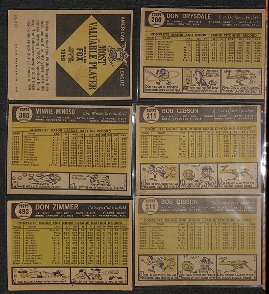 Lot Of 201 1961 Topps Baseball Cards w. Don Drysdale, Gibson, Fox MVP, Minoso, Zimmer