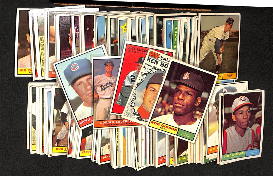 Lot Of 300 1961 Topps Baseball Cards - Gibson, Boyer AS, Fox MVP, Ashburn, Dodgers Southpaws w Koufax