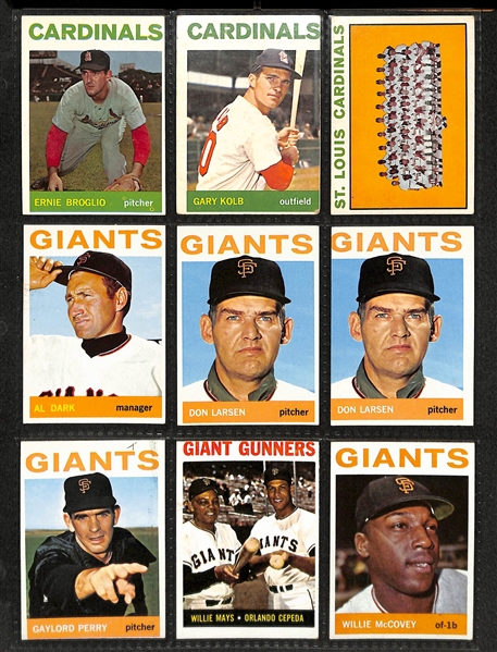 Lot Of 300+ Assorted 1964 Topps Baseball Card w. Koufax, Gibson, McCovey, Spahn, Stargell, AL Bombers w Mantle, More