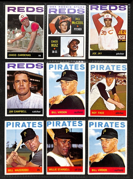 Lot Of 300+ Assorted 1964 Topps Baseball Card w. Koufax, Gibson, McCovey, Spahn, Stargell, AL Bombers w Mantle, More