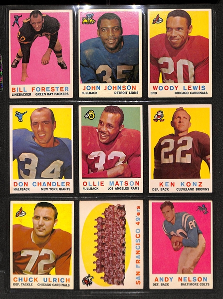 Lot Of 105 1959 Topps Football Cards w. Ollie Matson, Schmidt, Johnson, Jones, Parilli, Robustelli, Marchetti