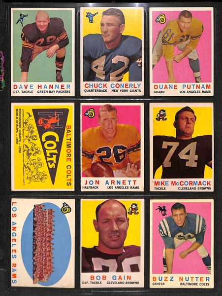Lot Of 105 1959 Topps Football Cards w. Ollie Matson, Schmidt, Johnson, Jones, Parilli, Robustelli, Marchetti