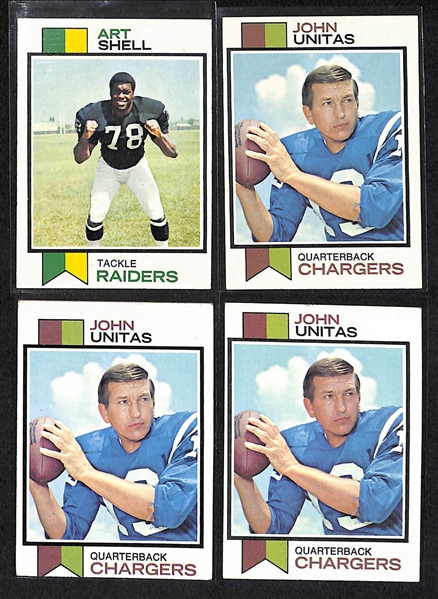 Lot Of 672 Assorted 1973 Topps Football Cards w. Unitas, Stabler RC (2), Simpson, Dierdorf RC, Shell RC
