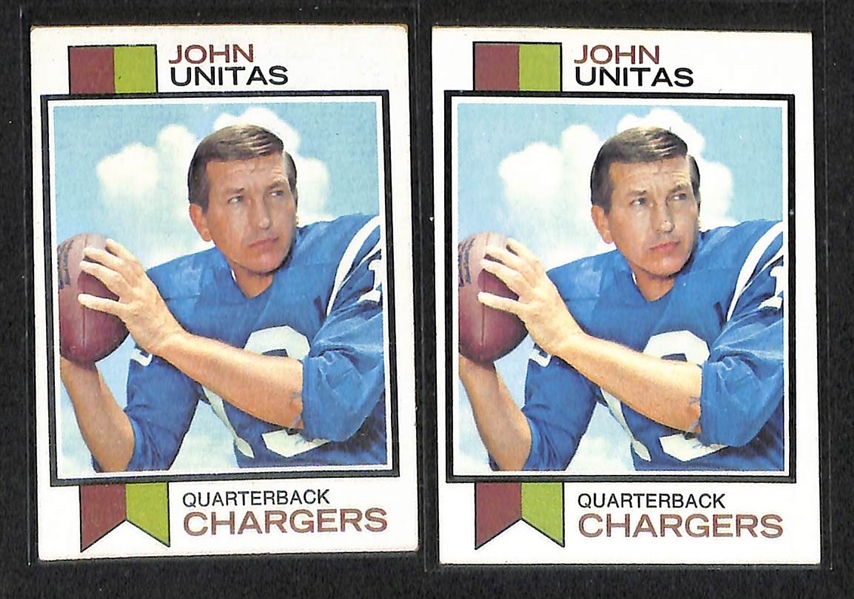 Lot Of 672 Assorted 1973 Topps Football Cards w. Unitas, Stabler RC (2), Simpson, Dierdorf RC, Shell RC