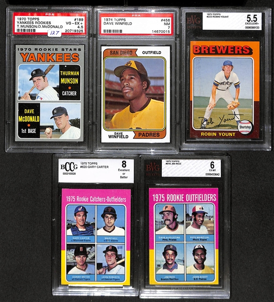 Lot Of 5 Baseball Graded Rookie Cards From 1970's w. Thurman Munson
