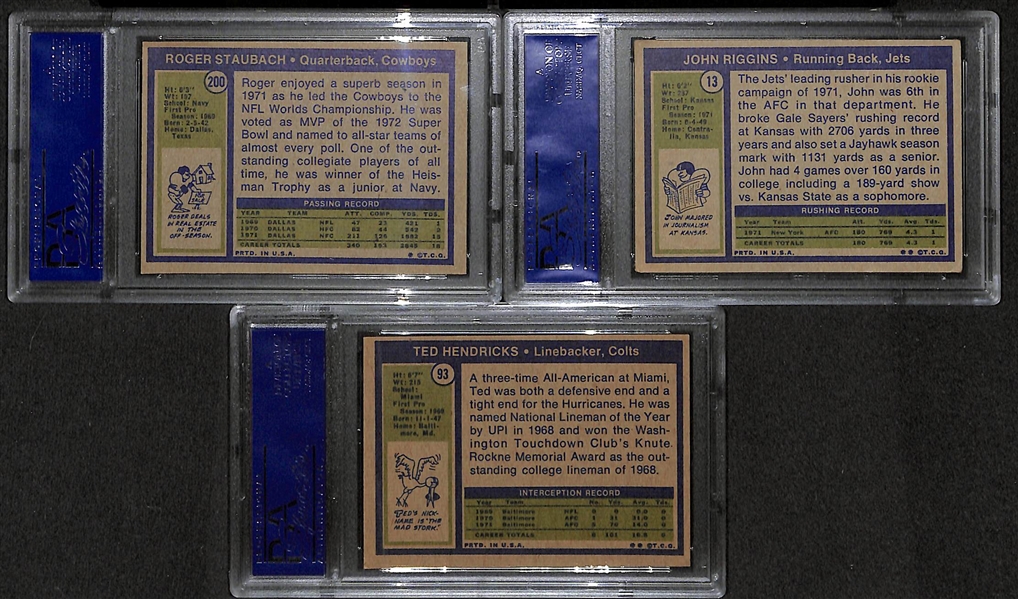 Lot Of 3 Football Graded Rookies Cards From 1972 w. Roger Staubach