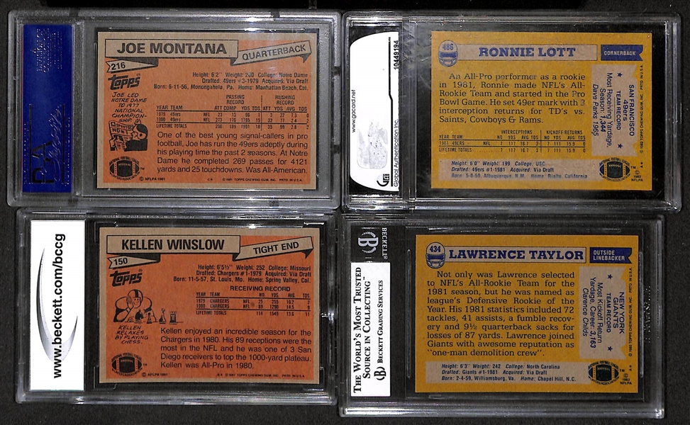 Lot Of 4 Football Graded Rookie Cards From 1981-82 w. Joe Montana 