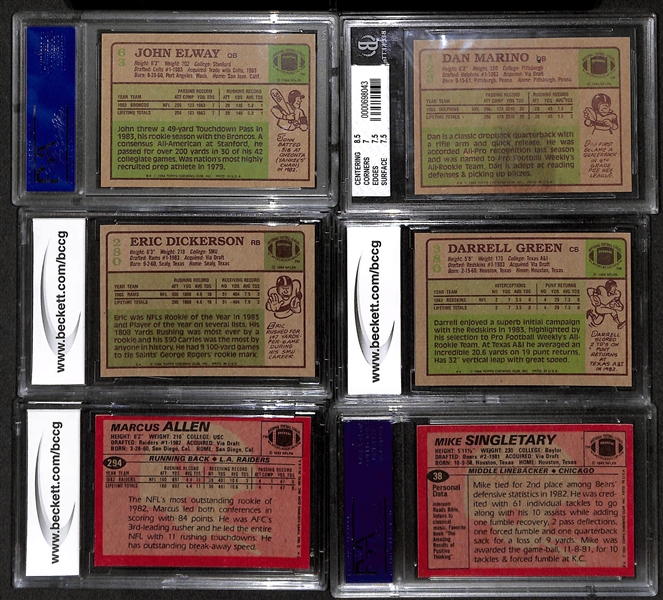 Lot Of 6 Football Graded Rookie Cards From 1983-84 w. John Elway
