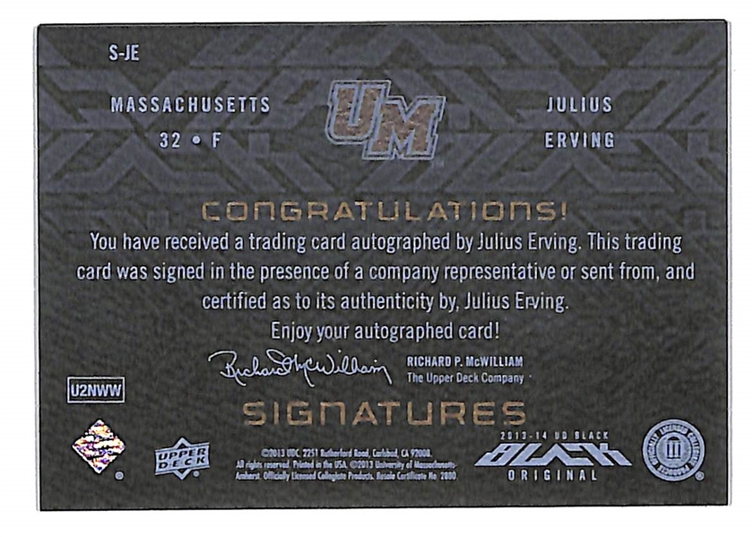 2013-14 Upper Deck Black Julius Erving gold autograph card numbered 60/75