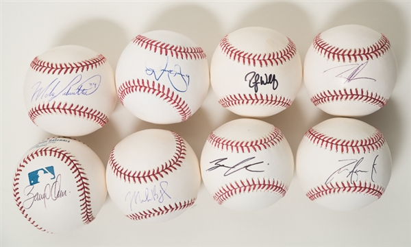 Lot Of 8 Phillies Signed Baseballs w. Bobby Abreu