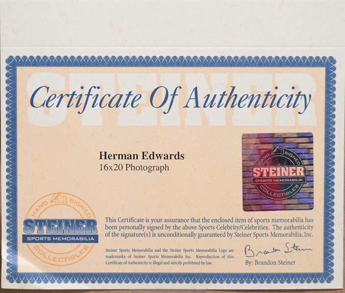 Herman Edwards & Joe Pisarcik Signed & Framed 16 x 20 Photo - Steiner