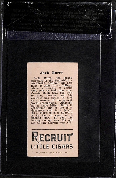 1912 T207 Jack Barry - Recruit Back - BVG 5.5