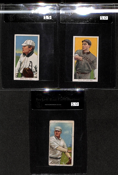 Lot of 3 1909-11 T206 Cards - Davis/Pelty/Bell (Tolstoi Back/Miscut) - BVG