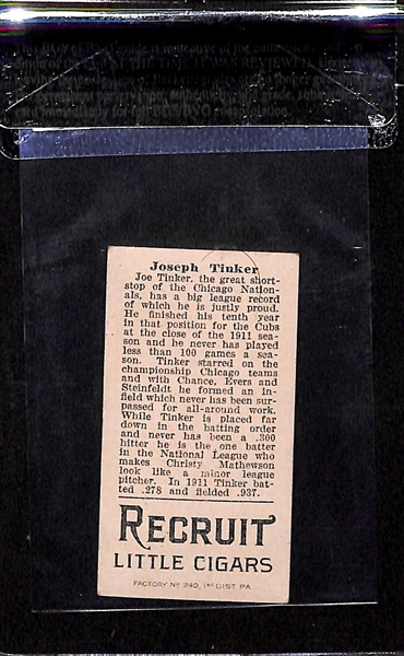 1912 T207 Joe Tinker - Recruit Back - BVG 5.0