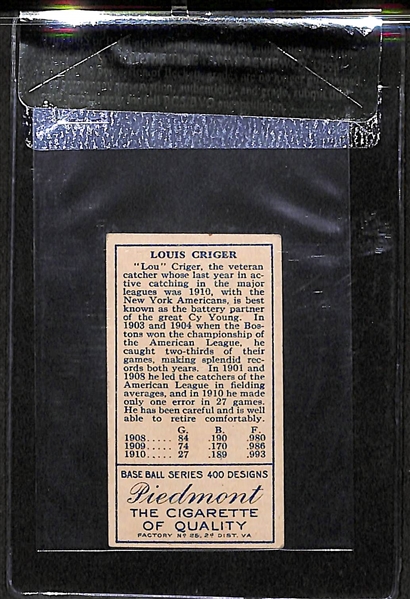 1911 T205 Louis Criger - Piedmont Back - BVG 5.5