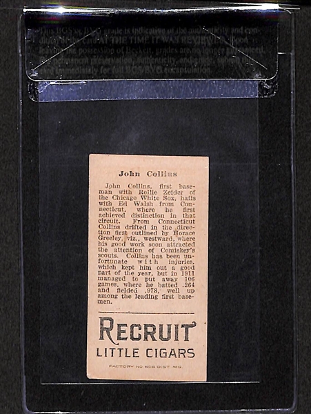 1912 T207 John Collins - Recruit Back - BVG 5.0