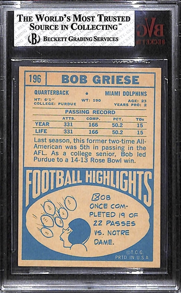 1968 Topps Bob Griese #196 BVG 6.5 EX/MT+