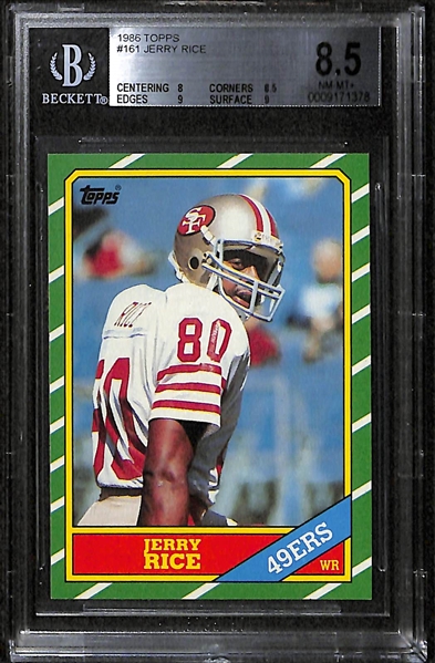 Lot of 3 Football Star Topps Cards - Including Jerry Rice Rookie Card, Elway, & Starr - BVG
