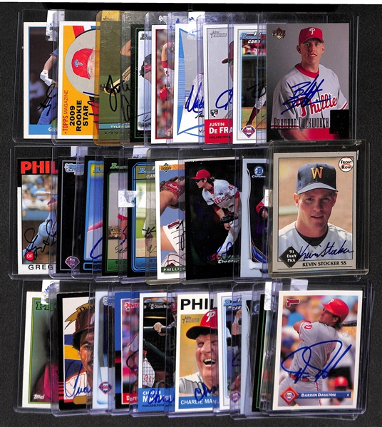Lot Of 30 Phillies Signed Cards w. Daulton & Manuel