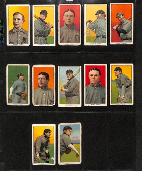 Lot of 12 1909 T206 Detroit Tigers w. Huey Jennings
