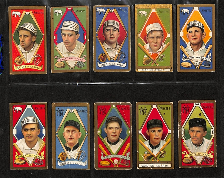 Lot of 10 1911 T205 Phila As & Yankees Cards w. Collins