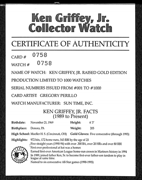 Ken Griffey Jr Signed 3 1/2 x 4 1/2 Oversized Art Card - JSA