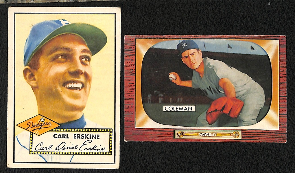 Lot Of 2 Vintage Cards - Carl Erskine 1952 Topps & J. Coleman 1955 Bowman