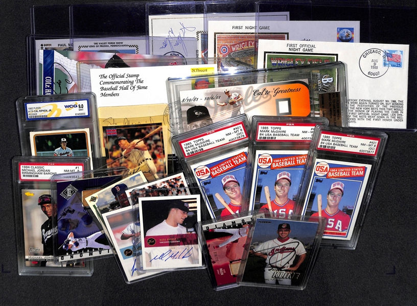 Mixed Baseball Cards & Signed Photos Lot w. Musial Auto