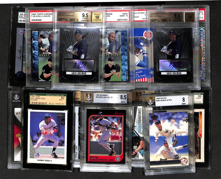 Lot Of 17 Baseball Graded Cards w. Rookies & Autos w. Jeter, Griffey Jr, Sosa (Leaf RC)