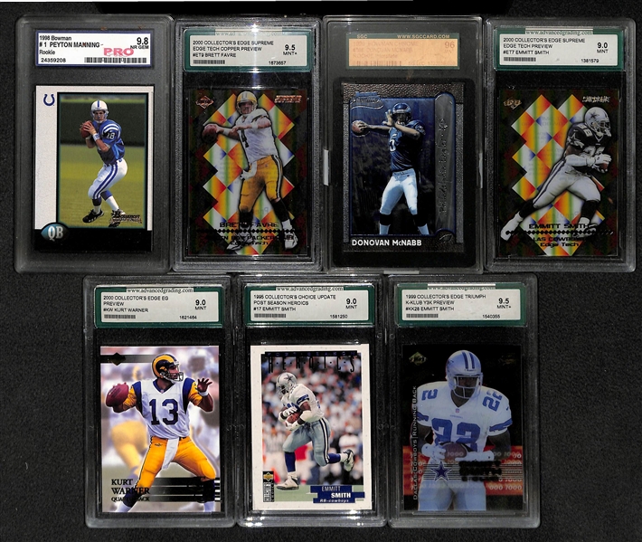 Lot Of 36 Football Graded Cards w. Peyton Manning RC - inc. Stars, Rookies & HOFers
