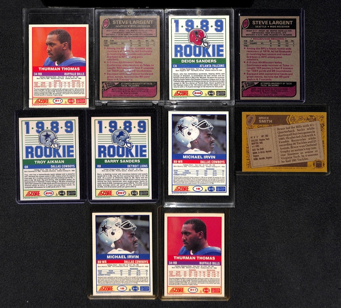 Lot Of 10 Football Stars Rookie Cards w. Aikman & Sanders Score Rookies, Largnet, Irvin, +