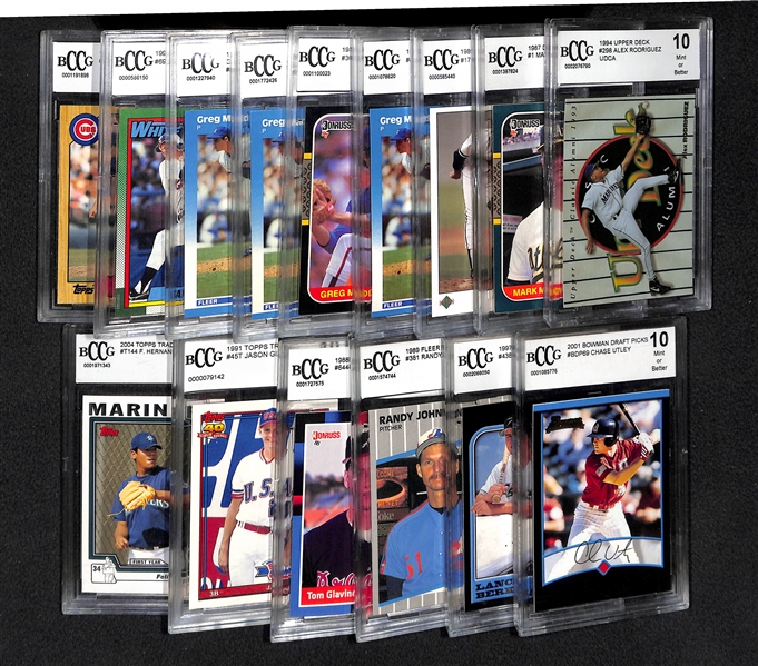 Lot Of 15 Baseball Graded Star Cards w. Sosa, Utley, Maddux, F. Hernandez, and more