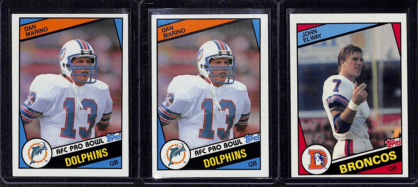 Lot of 3 HOF 1984 Topps Football rookie cards - Dan Marino (2) & John Elway (1) Rookie Cards