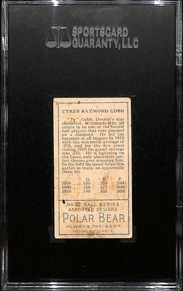 1911 T205 Ty Cobb - Polar Bear Back - SGC 35 (2.5) - Factory No. 6 - HOF