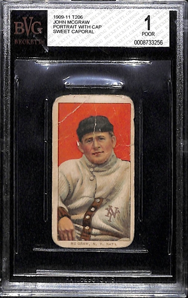 1909 T206 John McGraw Sweet Caporal Back - Portrait With Cap BVG 1