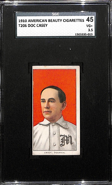 1910 T206 Doc Casey - American Beauty Back - SGC 45 (3.5) - VG+ - Minor Leaguer