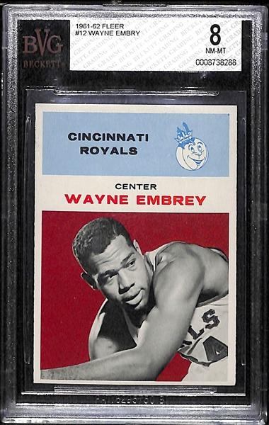 1961-62 Fleer #12 Wayne Embry Rookie Card BVG 8