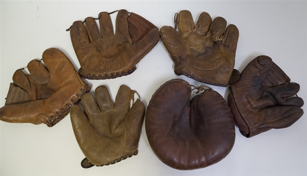 Lot Of 6 Vintage Baseball Gloves w. Jim Finnegan