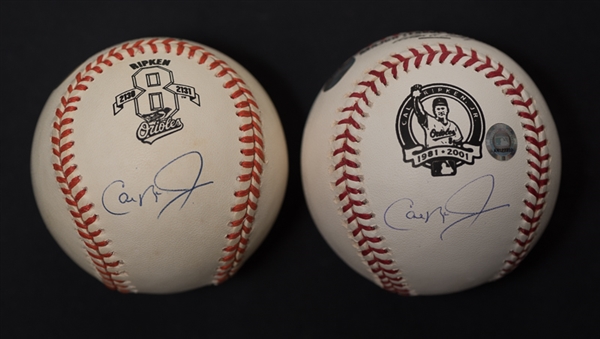 Lot Of 2 Cal Ripken Jr Signed Commemorative Baseballs MLB/JSA COA