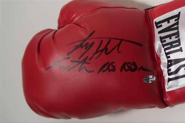 Larry Holmes Easton Assasin Signed & Inscribed Everlast Boxing Glove - Leaf COA