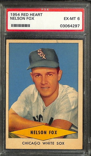Lot Of 5 Nellie Fox Graded Cards w. 1954 Red Heart