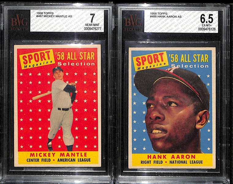 1958 Topps Mantle & Aaron All Star Cards BVG